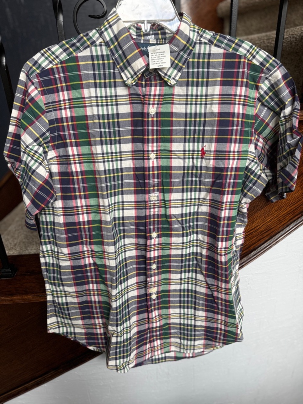 NEW LARGE Ralph Lauren Men's Classic fit Plaid Button-Down Shirt - Navy/Green